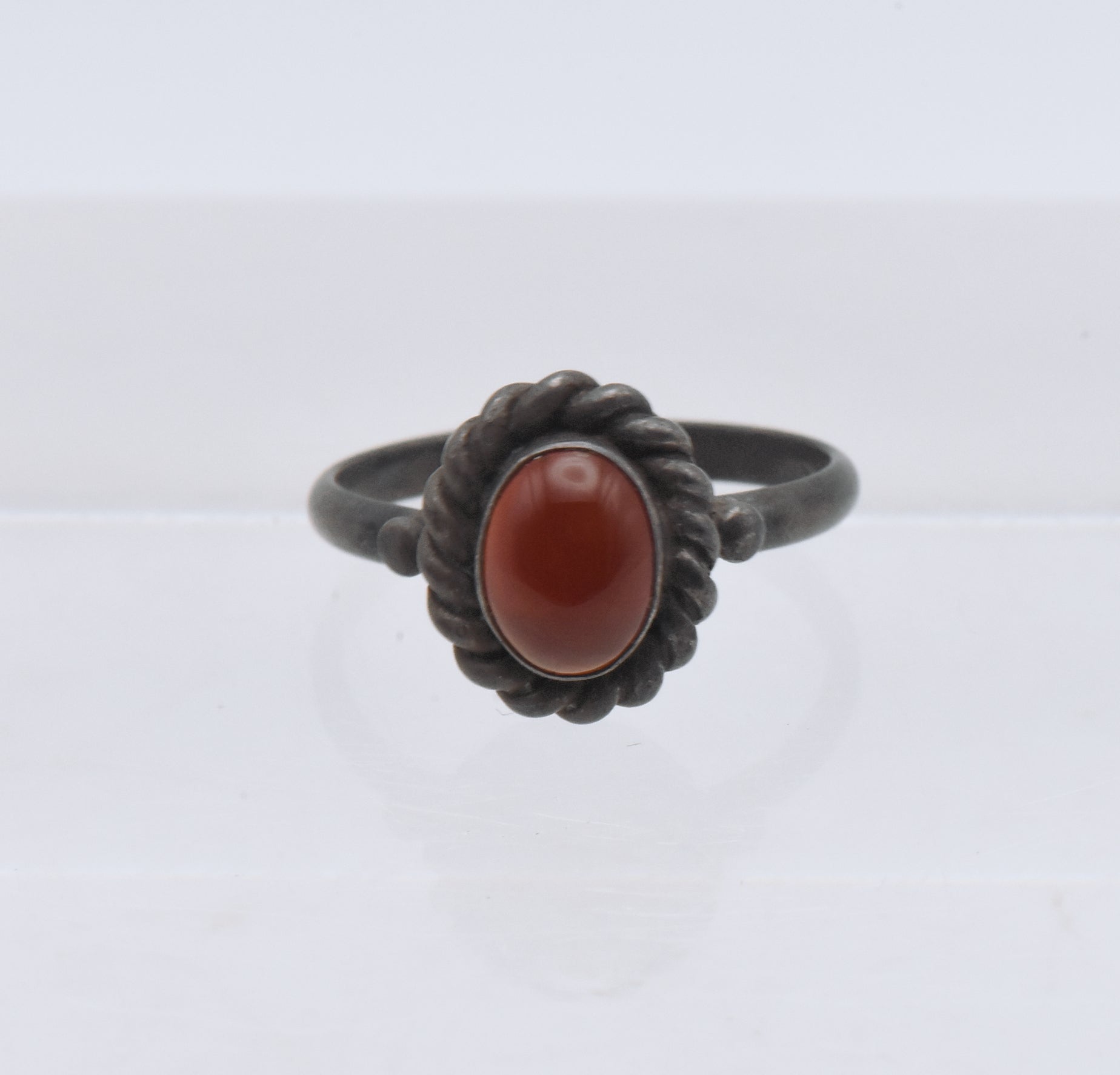 Vintage Sterling Silver Carnelian Cabochon Ring - Size 6.75