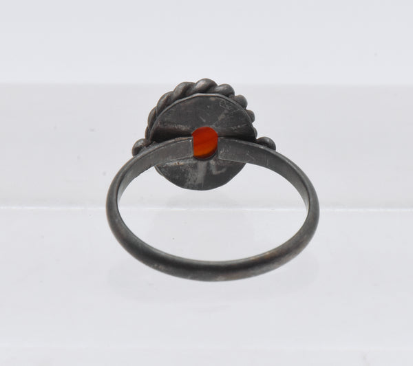 Vintage Sterling Silver Carnelian Cabochon Ring - Size 6.75