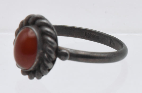 Vintage Sterling Silver Carnelian Cabochon Ring - Size 6.75