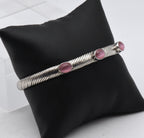 Vintage Sterling Silver Pink Cat's Eye Glass Cuff Bracelet