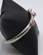 Vintage Sterling Silver Pink Cat's Eye Glass Cuff Bracelet