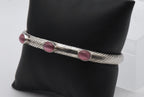 Vintage Sterling Silver Pink Cat's Eye Glass Cuff Bracelet