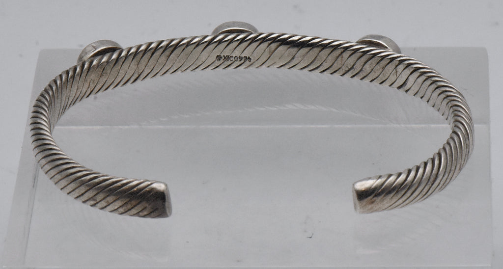 Vintage Sterling Silver Pink Cat's Eye Glass Cuff Bracelet