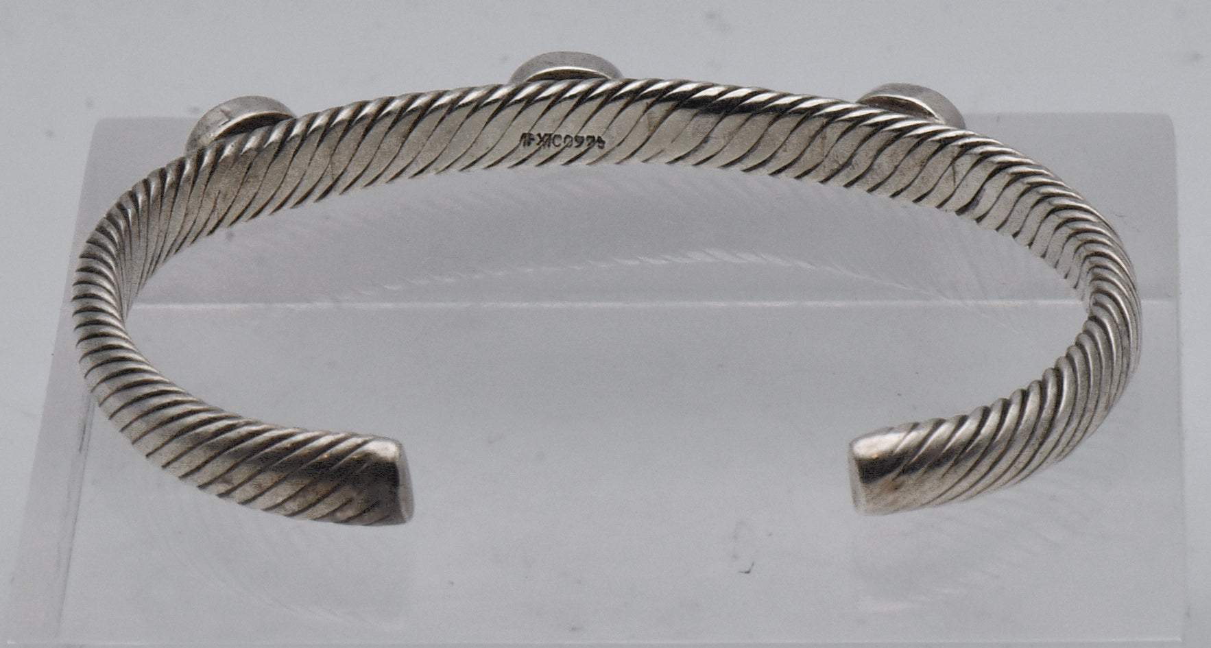 Vintage Sterling Silver Pink Cat's Eye Glass Cuff Bracelet