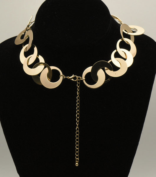 Gold Tone Hoop Link Chain Necklace