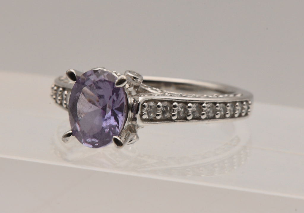 Vintage Sterling Silver Synthetic Color Change Sapphire and Rhinestone Ring - Size 9