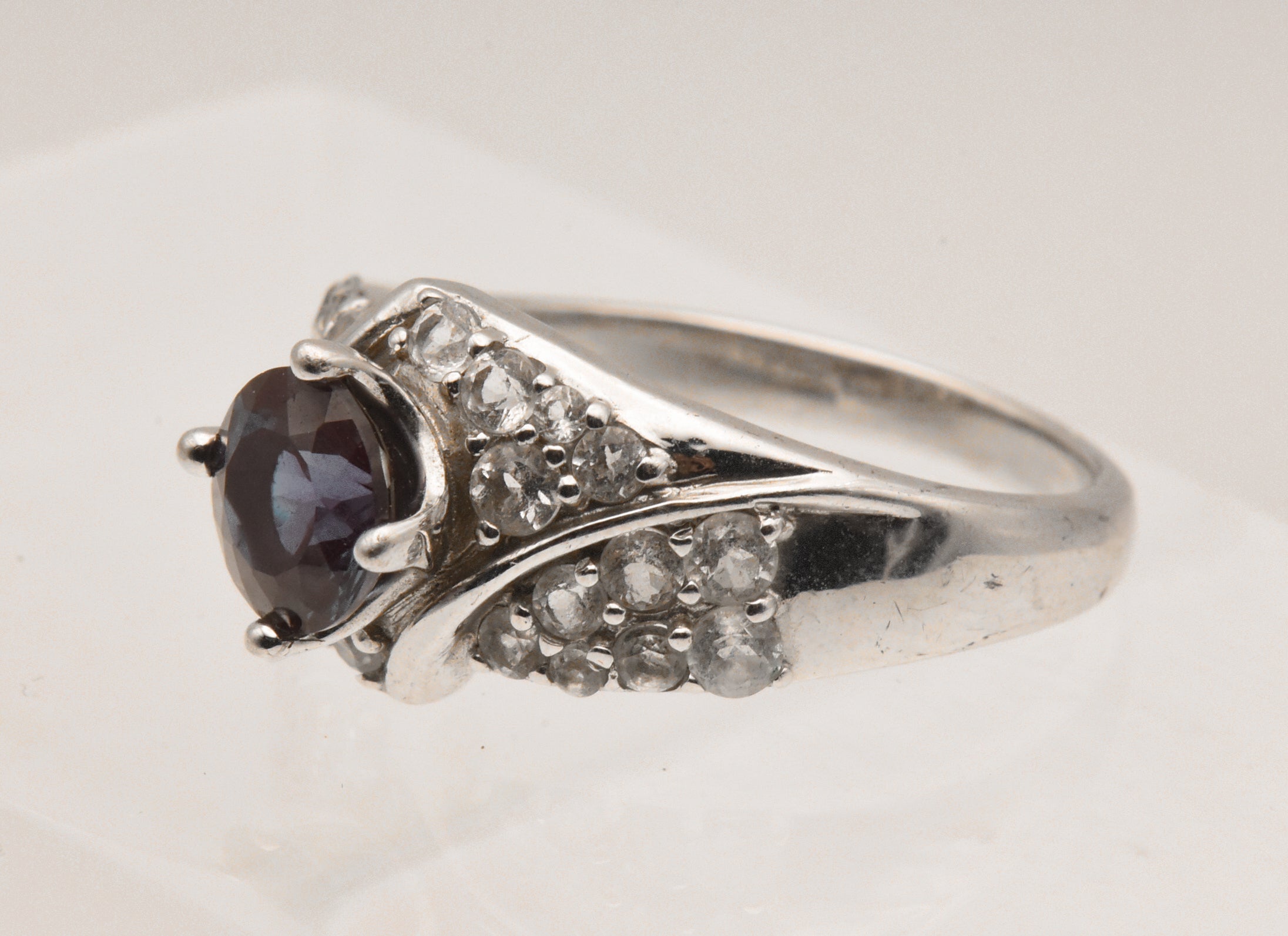 Vintage Synthetic Color Change Sapphire and Topaz Ring - Size 9