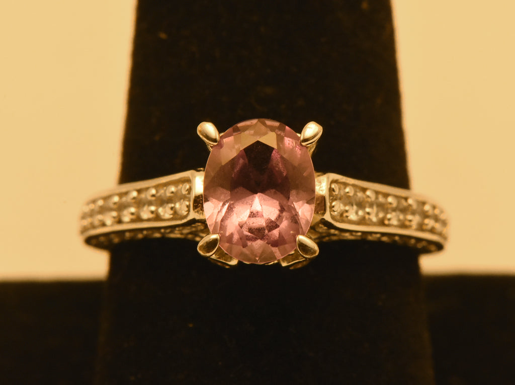 Vintage Sterling Silver Synthetic Color Change Sapphire and Rhinestone Ring - Size 9