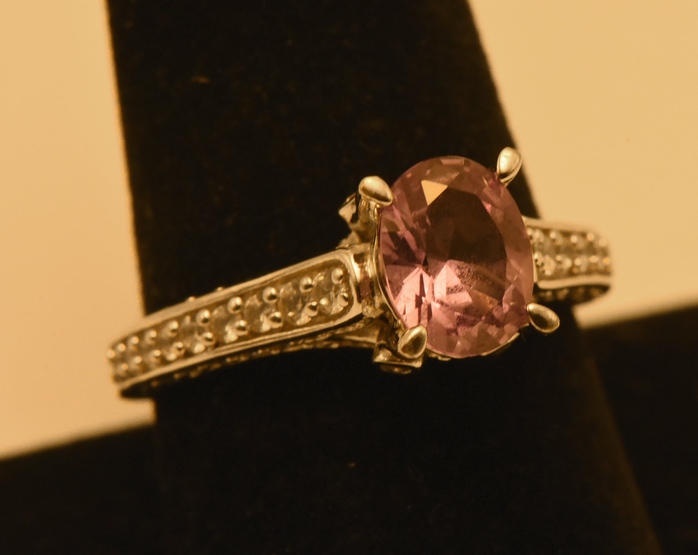 Vintage Sterling Silver Synthetic Color Change Sapphire and Rhinestone Ring - Size 9
