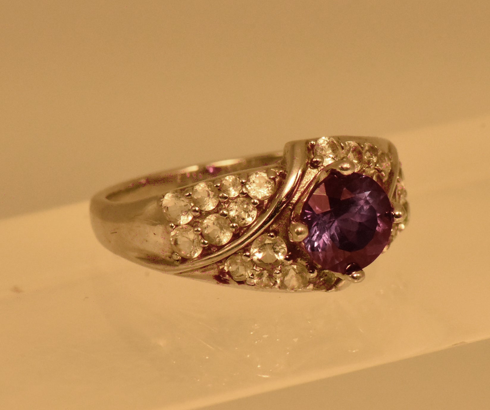Vintage Synthetic Color Change Sapphire and Topaz Ring - Size 9