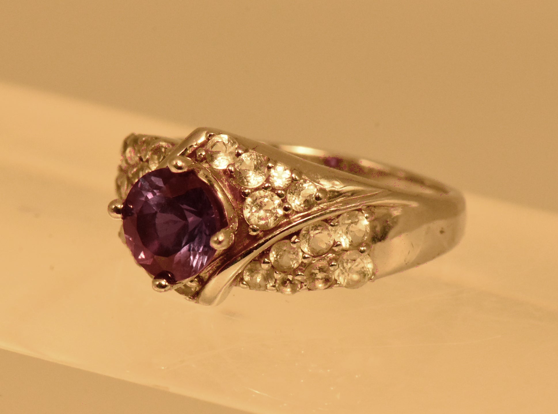 Vintage Synthetic Color Change Sapphire and Topaz Ring - Size 9