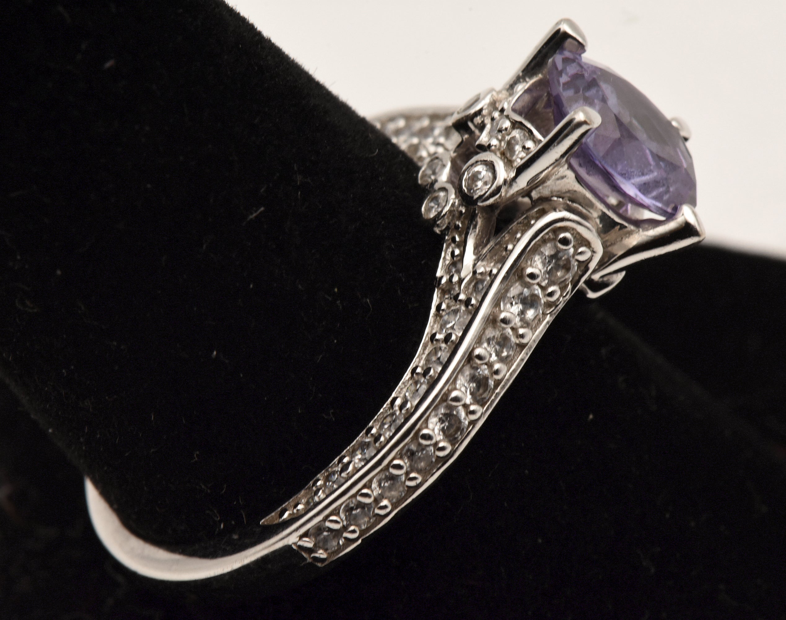 Vintage Sterling Silver Synthetic Color Change Sapphire and Rhinestone Ring - Size 9