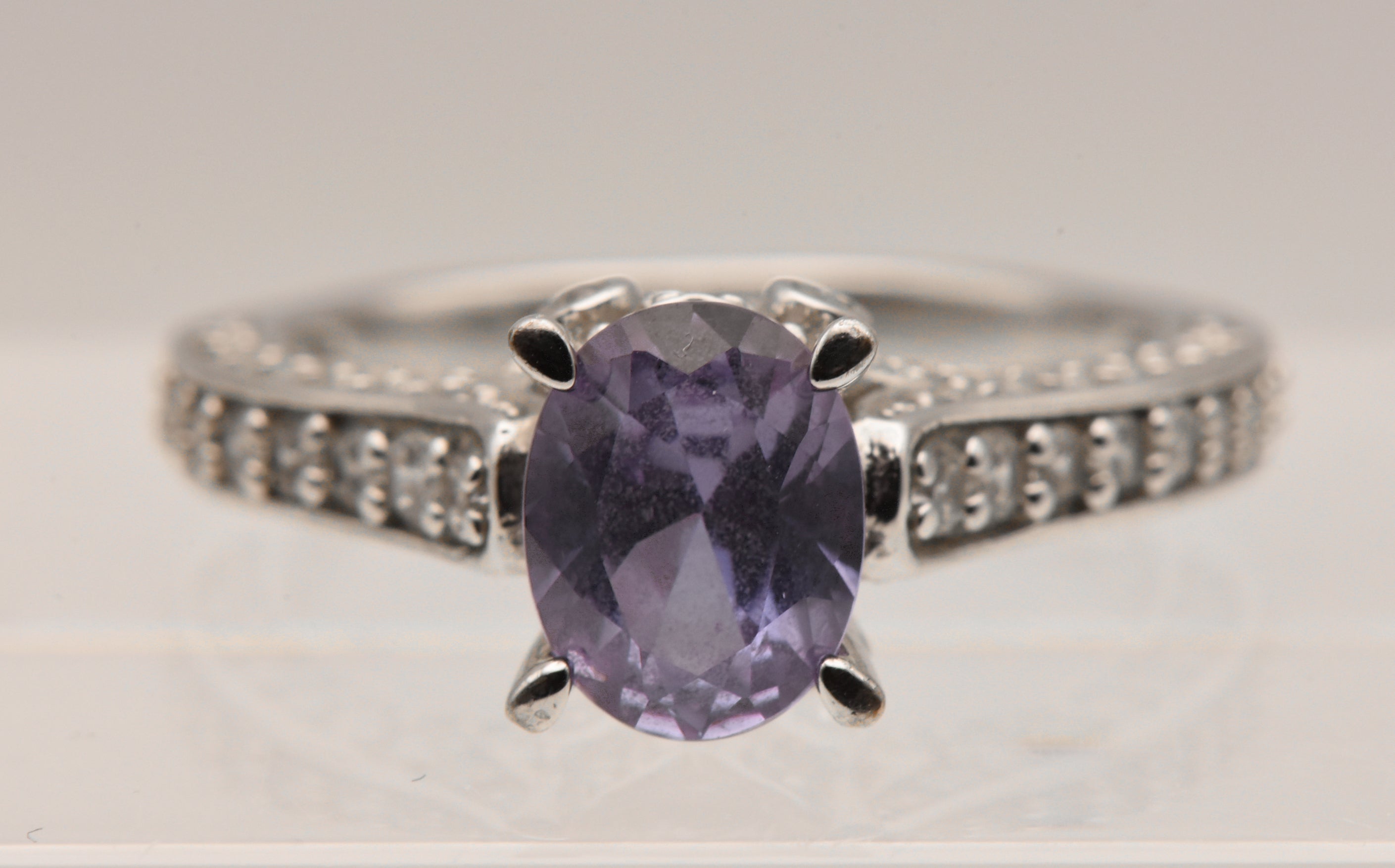 Vintage Sterling Silver Synthetic Color Change Sapphire and Rhinestone Ring - Size 9