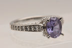 Vintage Sterling Silver Synthetic Color Change Sapphire and Rhinestone Ring - Size 9