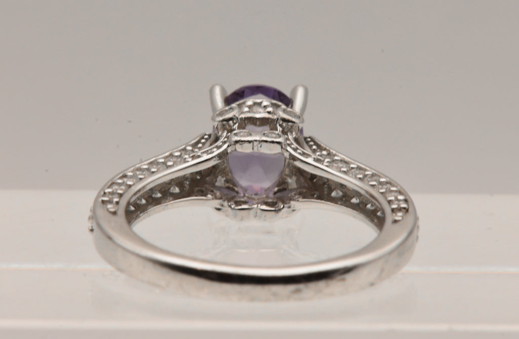 Vintage Sterling Silver Synthetic Color Change Sapphire and Rhinestone Ring - Size 9