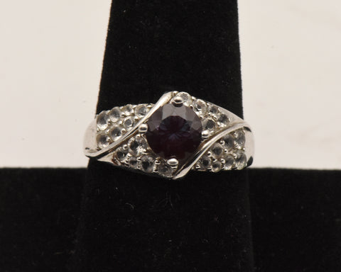 Vintage Synthetic Color Change Sapphire and Topaz Ring - Size 9