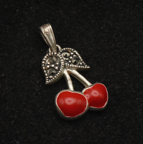 Sterling Silver and Marcasite Cherries Pendant