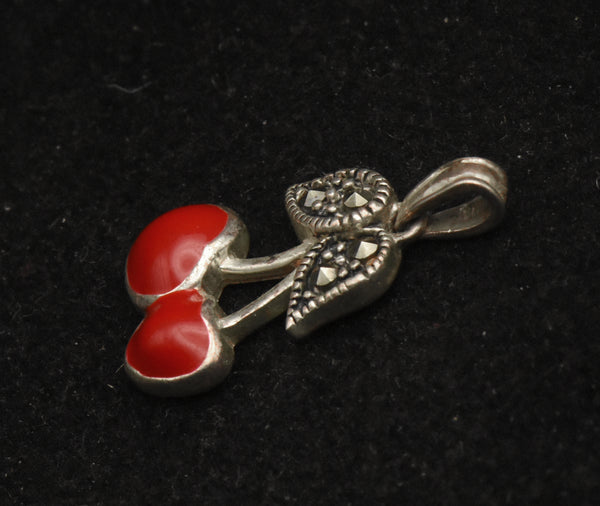 Sterling Silver and Marcasite Cherries Pendant