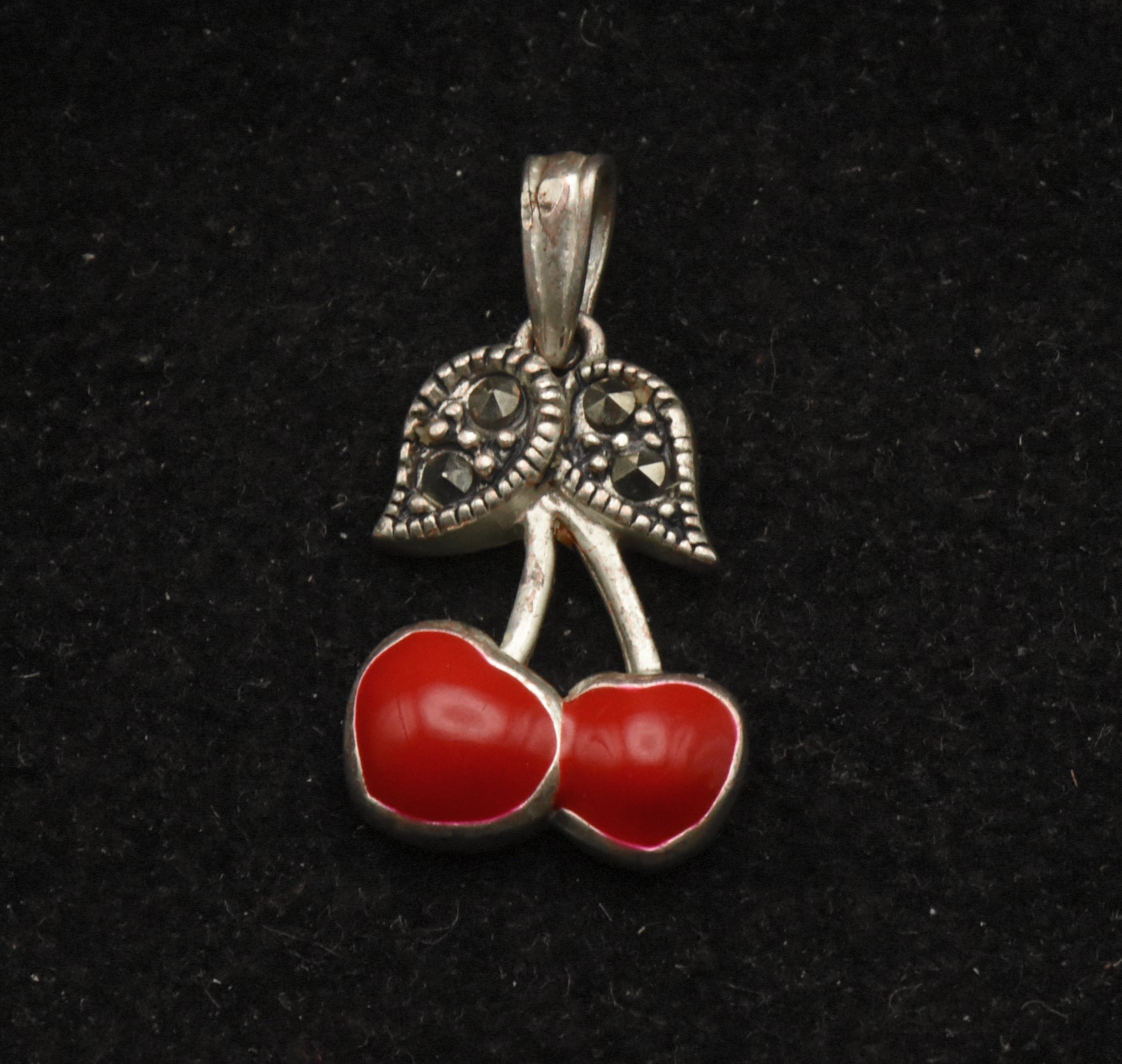 Sterling Silver and Marcasite Cherries Pendant