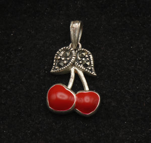 Sterling Silver and Marcasite Cherries Pendant