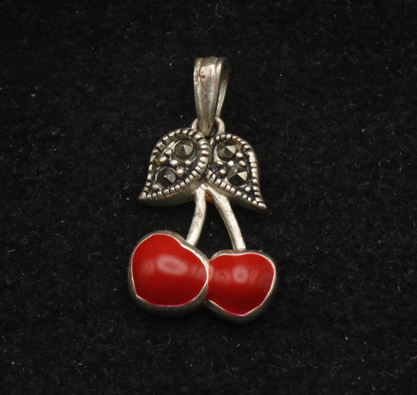 Sterling Silver and Marcasite Cherries Pendant