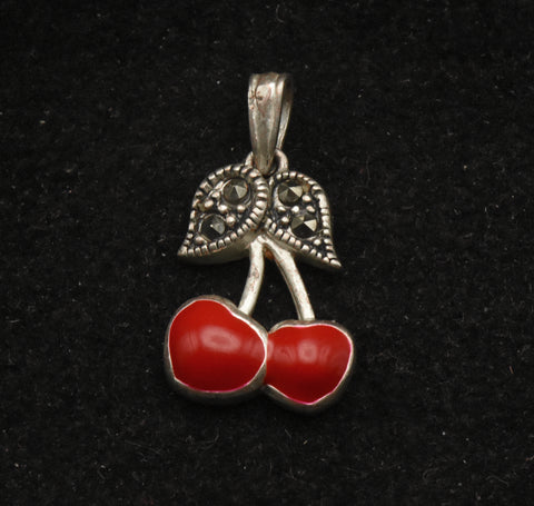 Sterling Silver and Marcasite Cherries Pendant