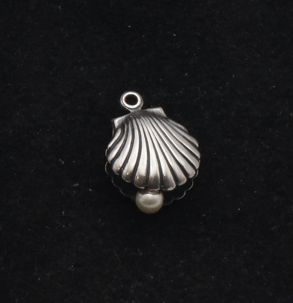 Vintage Silver Shell and Faux Pearl Charm