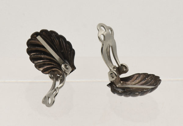 Vintage Silver Shell Clip On Earrings
