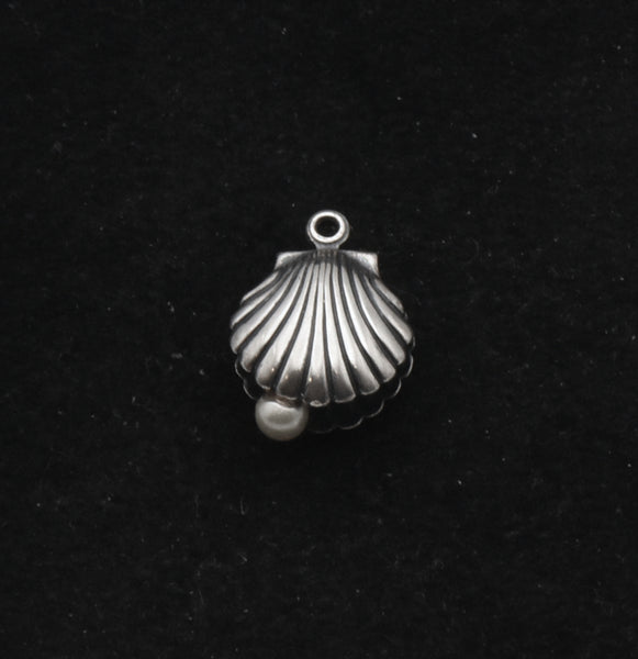 Vintage Silver Shell and Faux Pearl Charm