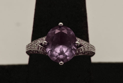 Vintage Sterling Silver Synthetic Color Change Sapphire Ring - Size 9