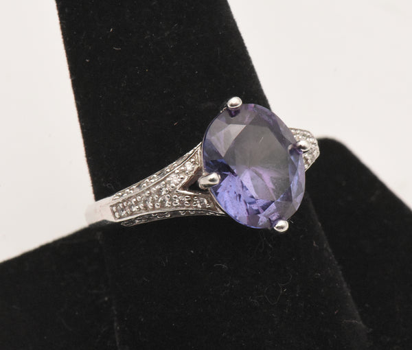 Vintage Sterling Silver Synthetic Color Change Sapphire Ring - Size 9