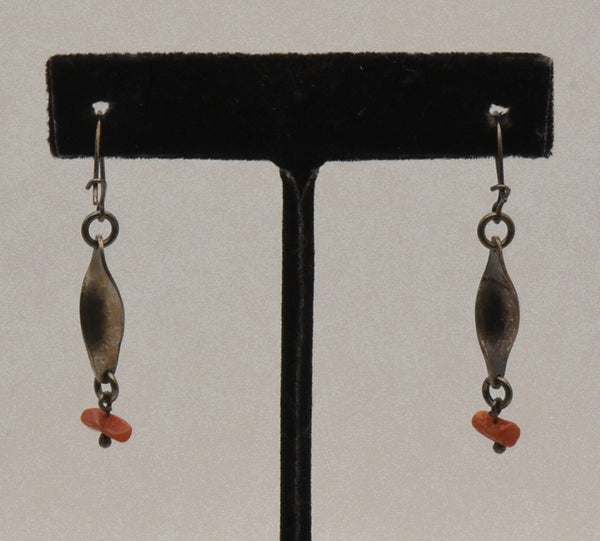 Vintage Silver Helix Red Coral Dangle Earrings