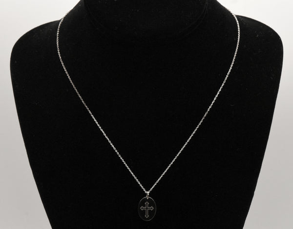 Sterling Silver Oval Cross Pendant Chain Necklace - 18"