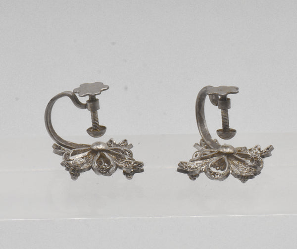 Vintage Sterling Silver Filigree Cross Screw Back Earrings