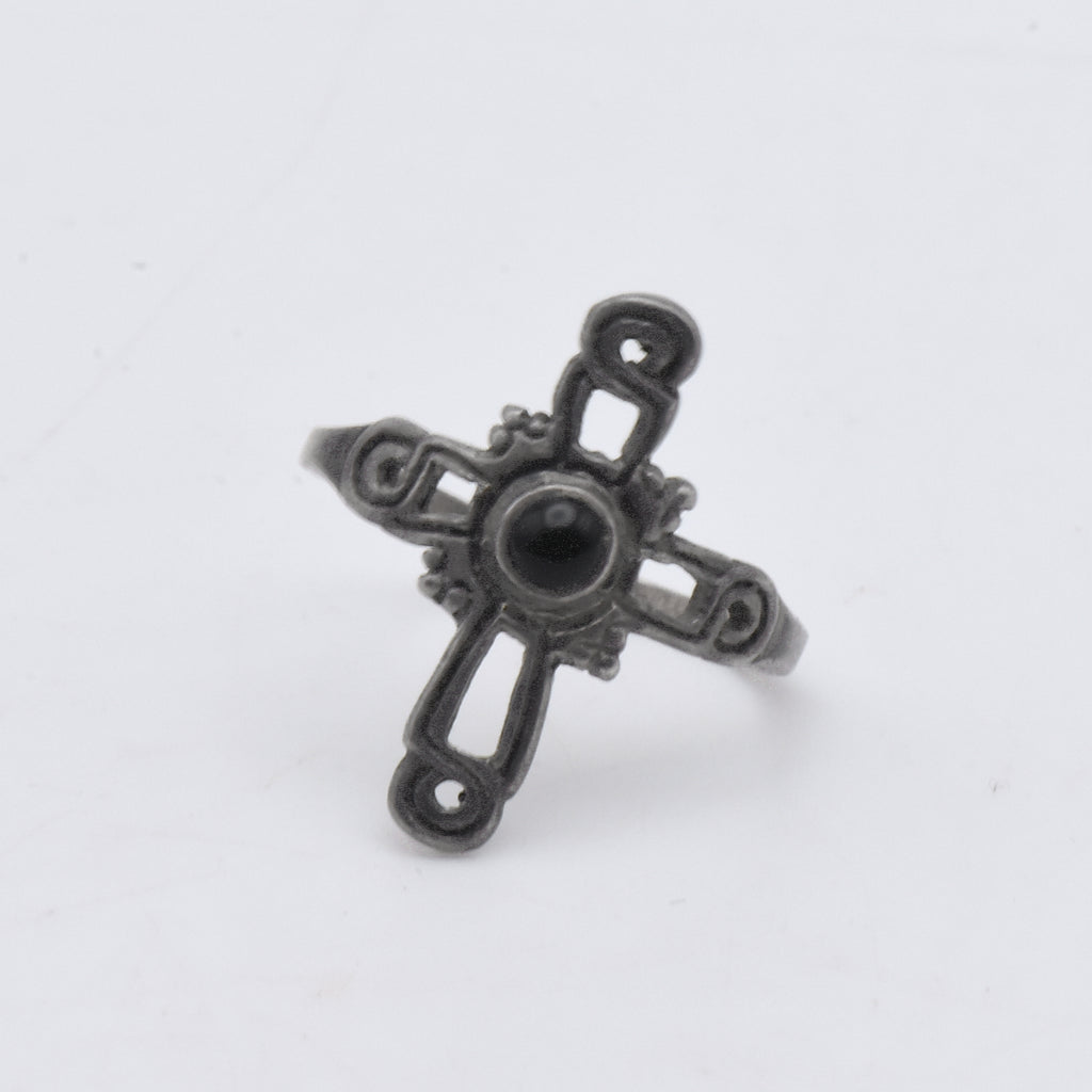 Vintage Sterling Silver and Black Onyx Celtic Cross Ring - Size 8