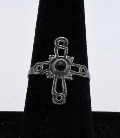 Vintage Sterling Silver and Black Onyx Celtic Cross Ring - Size 8
