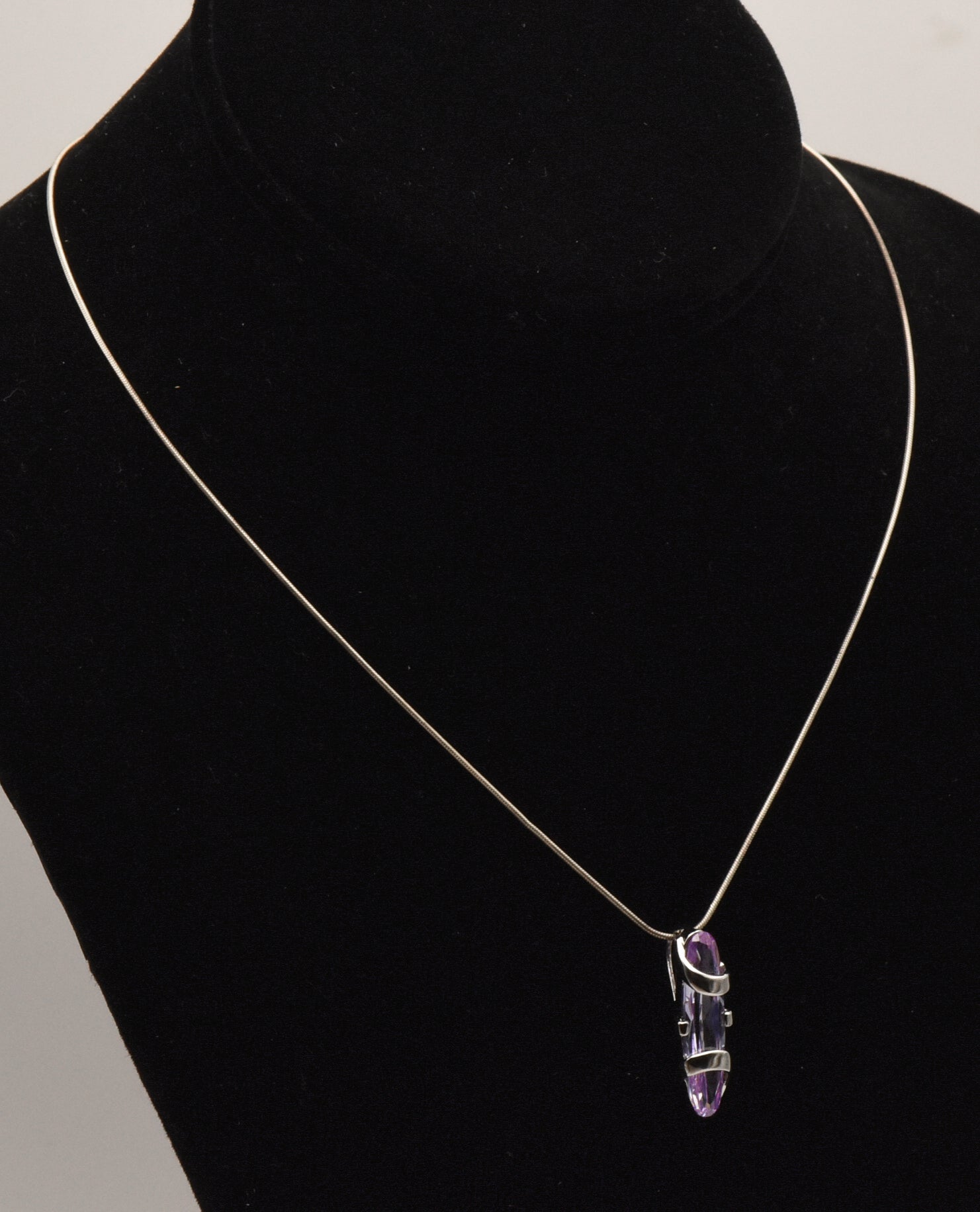 Bluish Purple Cut Glass Sterling Silver Pendant on Sterling Silver Italian Snake Link Chain Necklace - 16.5"
