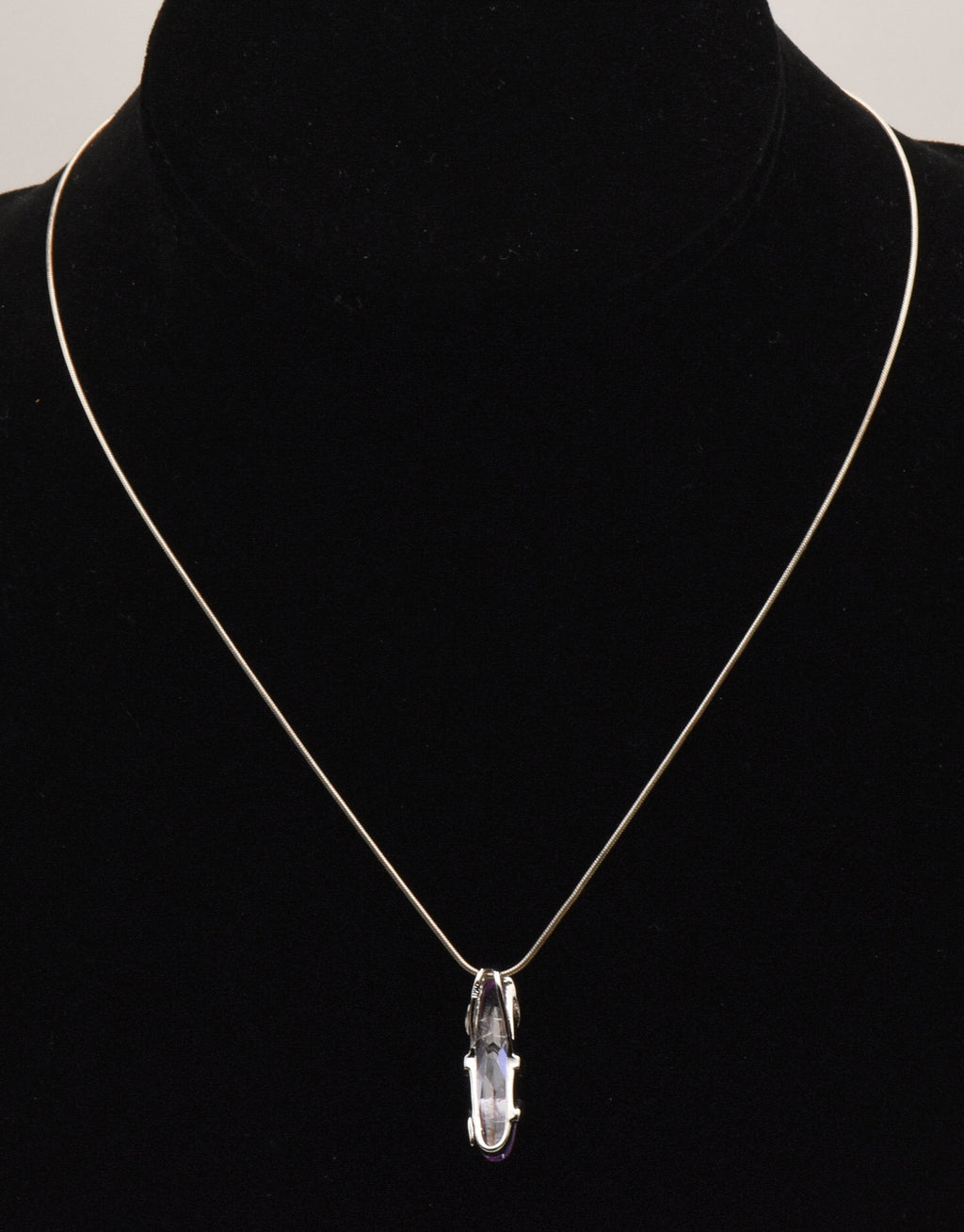 Bluish Purple Cut Glass Sterling Silver Pendant on Sterling Silver Italian Snake Link Chain Necklace - 16.5"