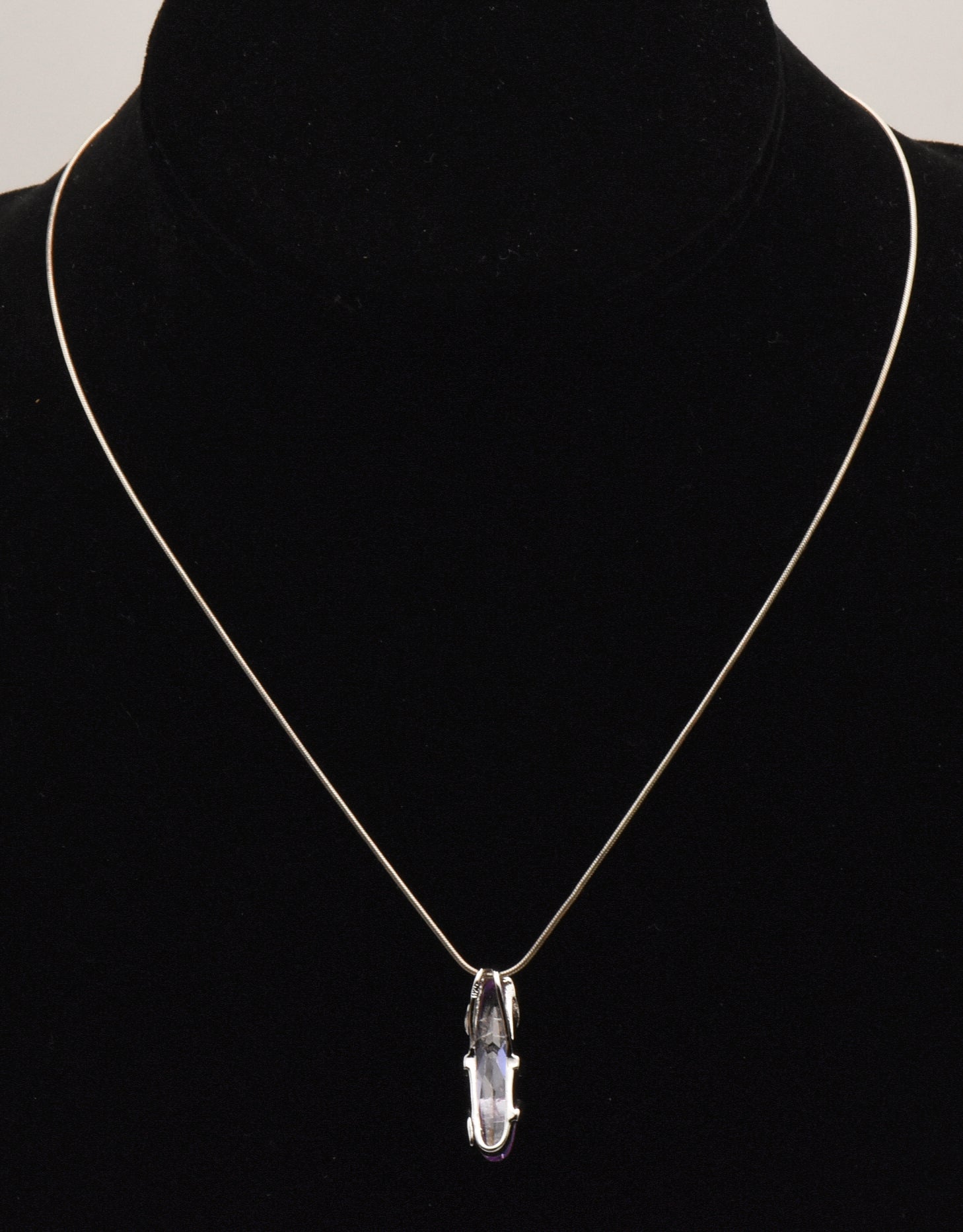 Bluish Purple Cut Glass Sterling Silver Pendant on Sterling Silver Italian Snake Link Chain Necklace - 16.5"