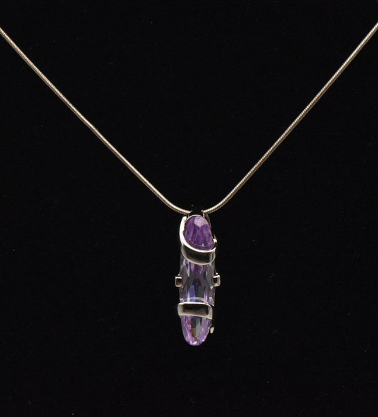 Bluish Purple Cut Glass Sterling Silver Pendant on Sterling Silver Italian Snake Link Chain Necklace - 16.5"