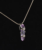 Bluish Purple Cut Glass Sterling Silver Pendant on Sterling Silver Italian Snake Link Chain Necklace - 16.5"