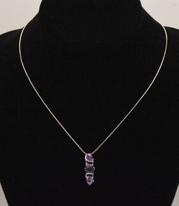 Bluish Purple Cut Glass Sterling Silver Pendant on Sterling Silver Italian Snake Link Chain Necklace - 16.5"