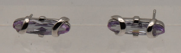 Bluish Purple Cut Glass Sterling Silver Stud Earrings