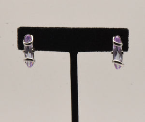Bluish Purple Cut Glass Sterling Silver Stud Earrings