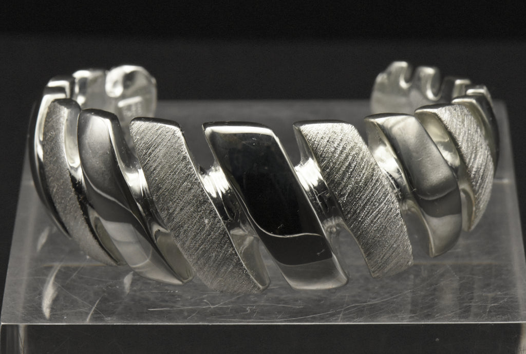 Vintage Wide Cuff Italian Sterling Silver Unique Design Bracelet