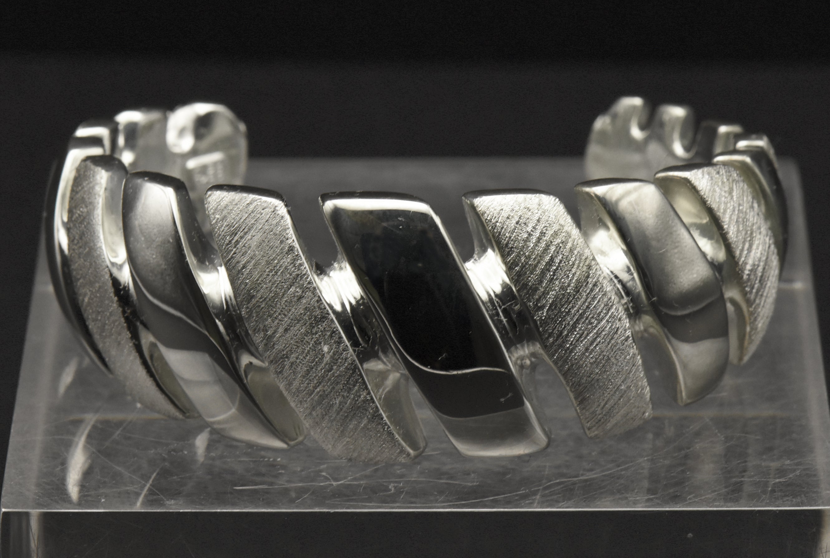 Vintage Wide Cuff Italian Sterling Silver Unique Design Bracelet