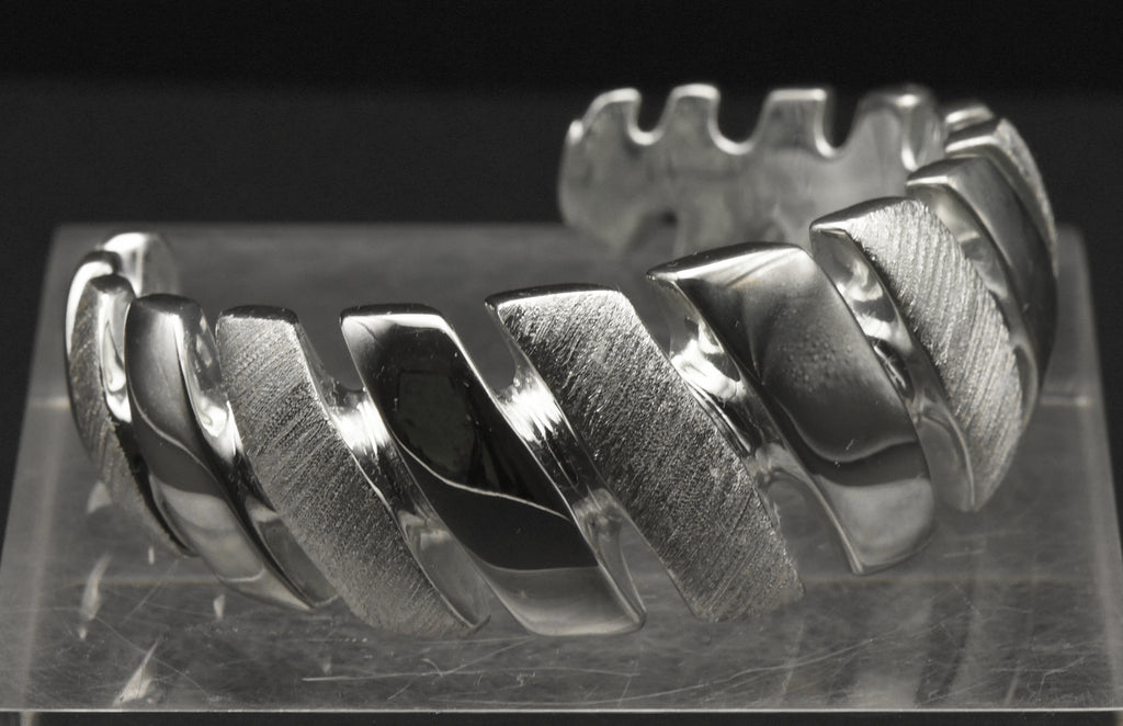 Vintage Wide Cuff Italian Sterling Silver Unique Design Bracelet
