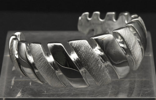 Vintage Wide Cuff Italian Sterling Silver Unique Design Bracelet