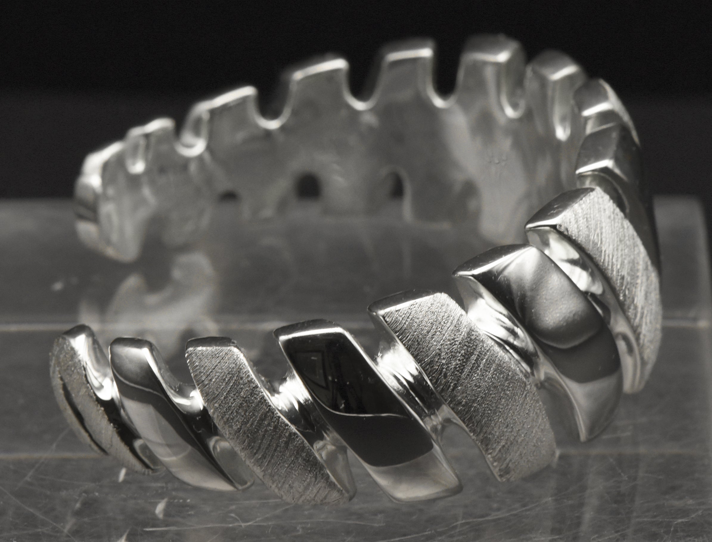 Vintage Wide Cuff Italian Sterling Silver Unique Design Bracelet