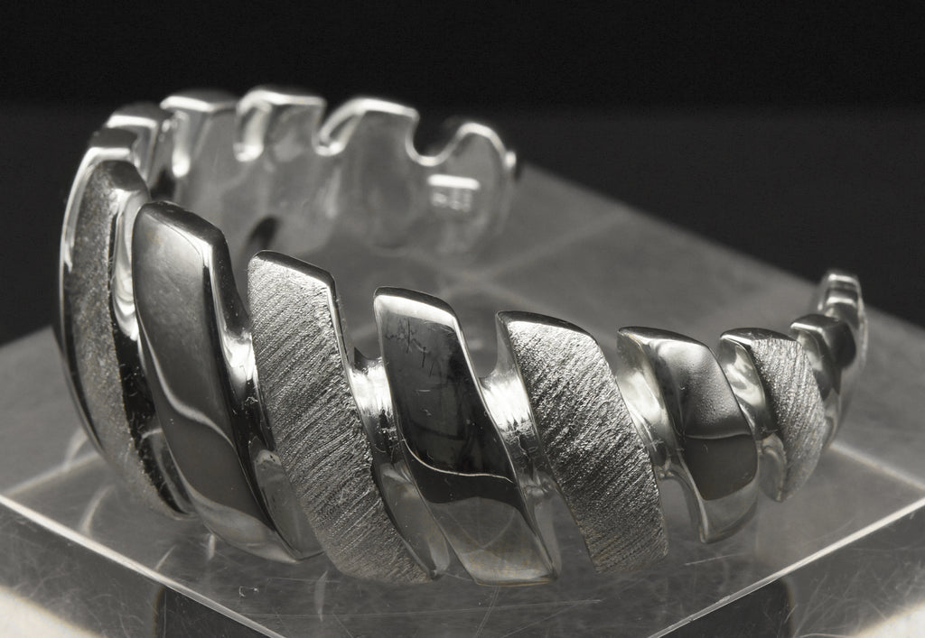 Vintage Wide Cuff Italian Sterling Silver Unique Design Bracelet